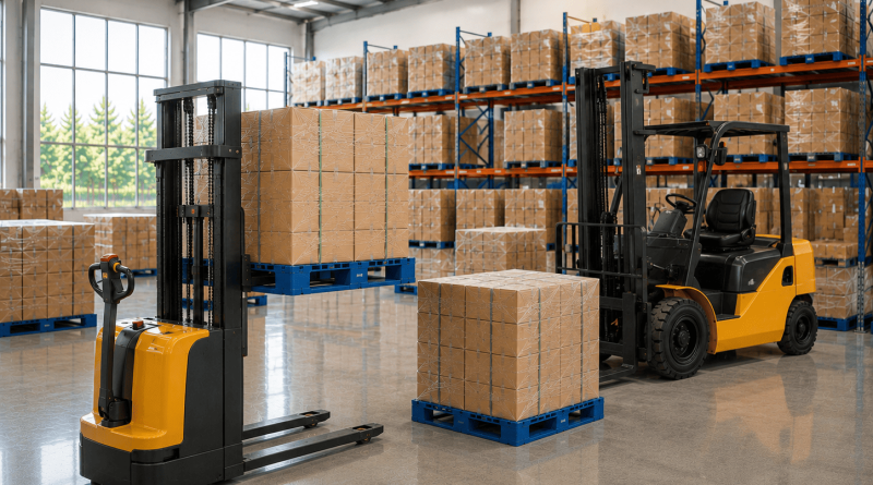 perbedaan hand stacker forklift